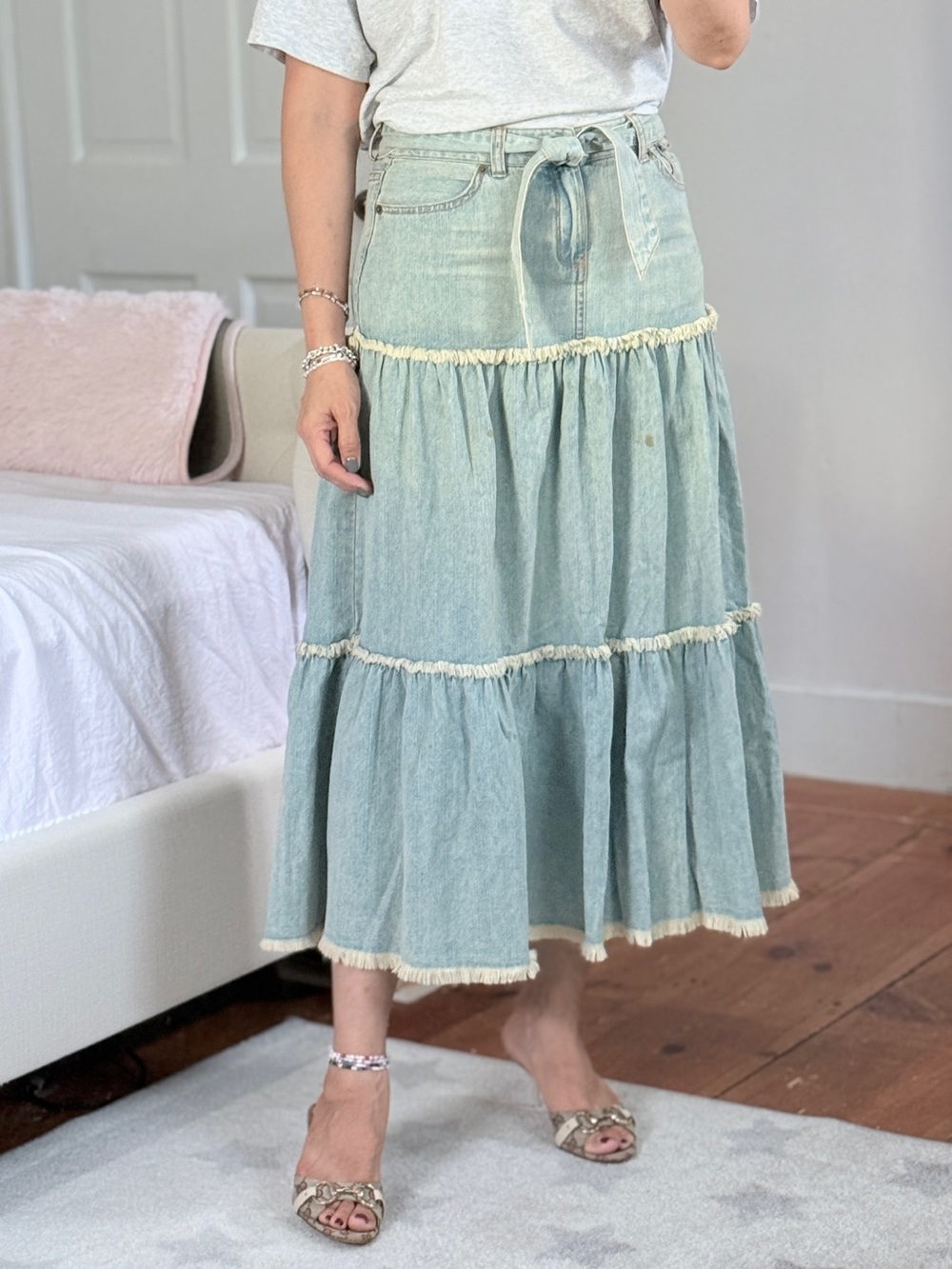 Ralph Lauren  Tiered Denim Maxi Skirt